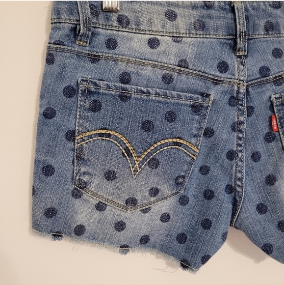 Levi's shortly short size 7 blue polka dot denim - Picture 6 of 15